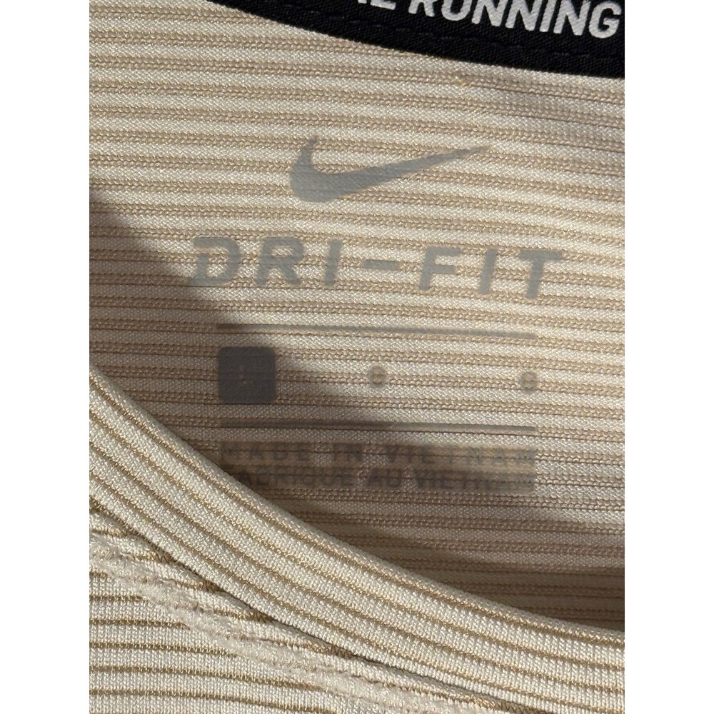 Nike Dri-FIT Women's Long Sleeve Striped Crew Neck Running Top Beige S - Picture 2 of 4